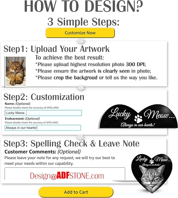 ADFSTONE 10" Heart Shaped Pet Memorial Stones Personalized Dog Remembrance Gifts, Customized Cat Picture Grieving Plaque, DIY Gravestone, Custom Sympathy Photo Gift, Animal Grave Markers