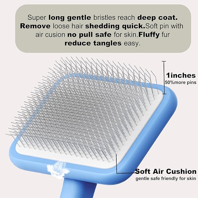 Dog Slicker Brushes for Poodles,Doodles,Goldendoodle,Bernedoodle.Slicker Brush for Thick Long Curly Fur Deshedding,Fluff,Grooming.Remove Loose Fur Quick Easy.Long Pin Slicker Brush.Wood body(Large)