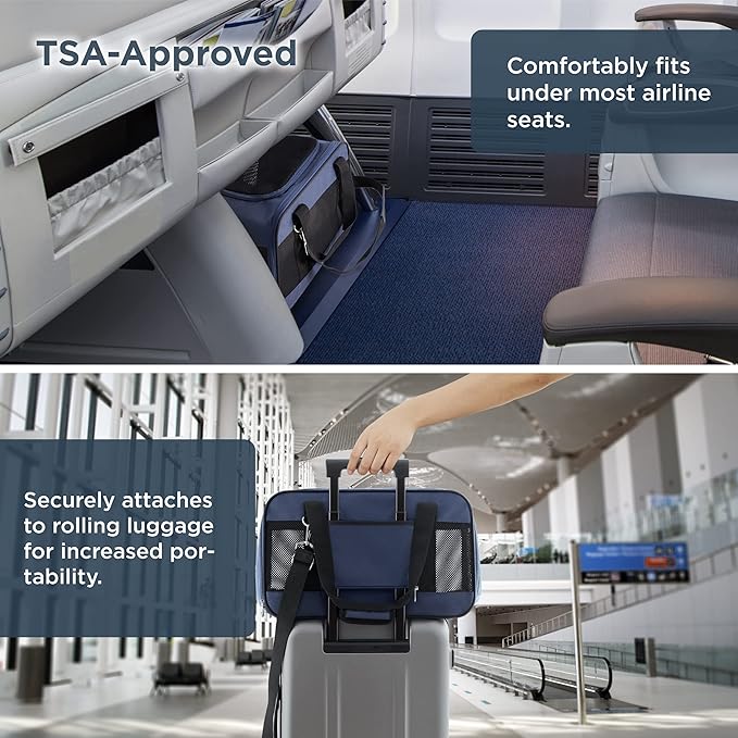 Lesure Cat Dog Carrier Airline Approved - Dog Carrier for Small Dogs Collapsible Soft Side TSA Approved Travel Pet Carrier for Car, Blue, 17.5x11x11