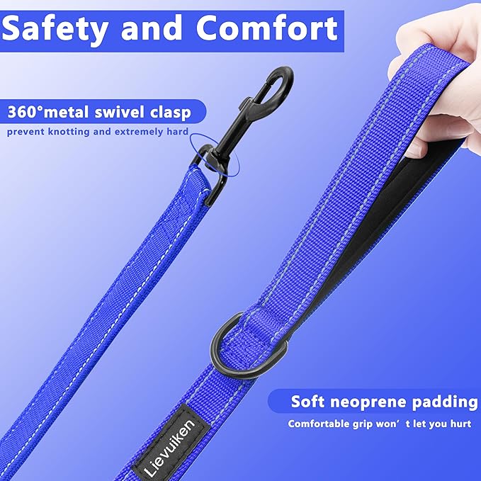 Dog Leash 6.5ft Long, Double Handle Dog Leash for Safety Control Training, Heavy Duty Dog Leads with Traffic Padded Handles, Reflective Leashes for Small Medium Large Dogs(6.5ft, Navy Blue)