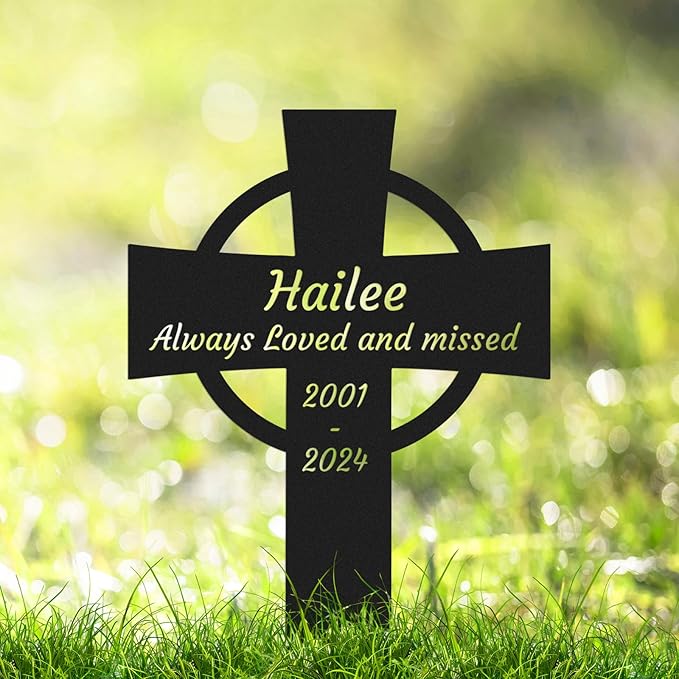 Custom Metal Pet Memorial Cross Stake Burial Marker for Outdoors, Personalized Pet Memorial Plaque Cemetery Grave Marker Yard Remembrance Stake