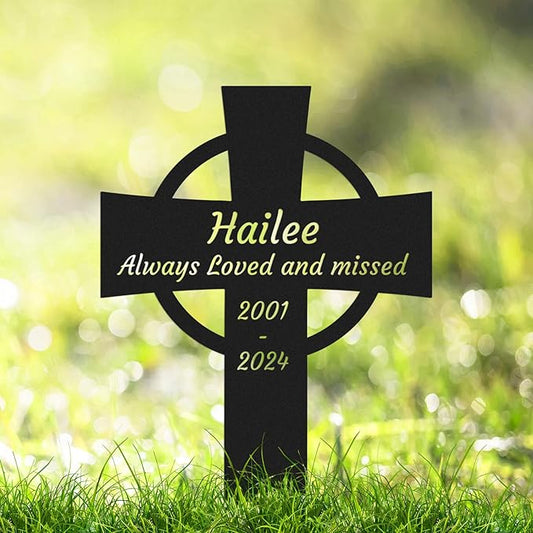 Custom Metal Pet Memorial Cross Stake Burial Marker for Outdoors, Personalized Pet Memorial Plaque Cemetery Grave Marker Yard Remembrance Stake