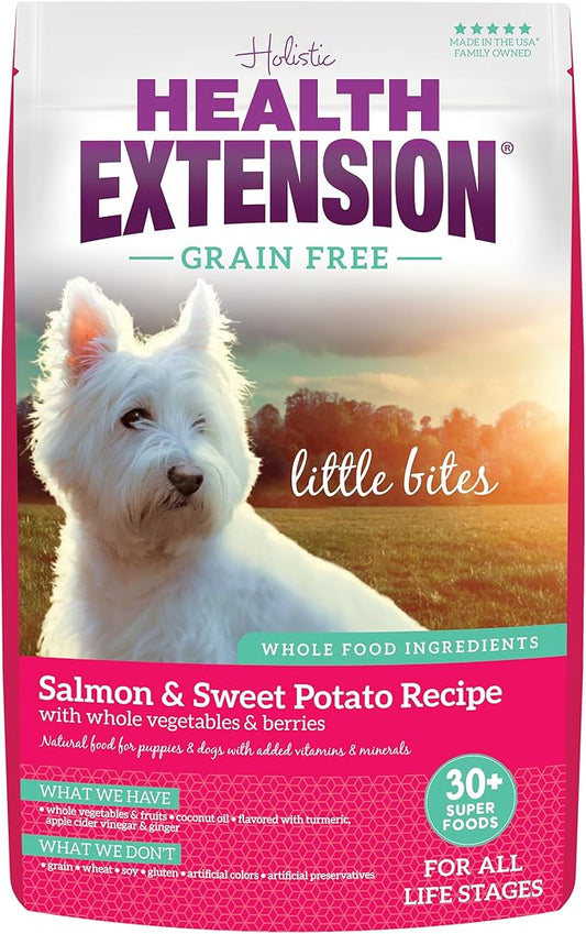 Health Extension Grain Free Salmon & Sweet Potato Little Bites Small Kibble Formula with 30+ Superfoods, Omega 3, and Probiotics for Teacups, Toys & Miniature Dogs (3.5 lb)