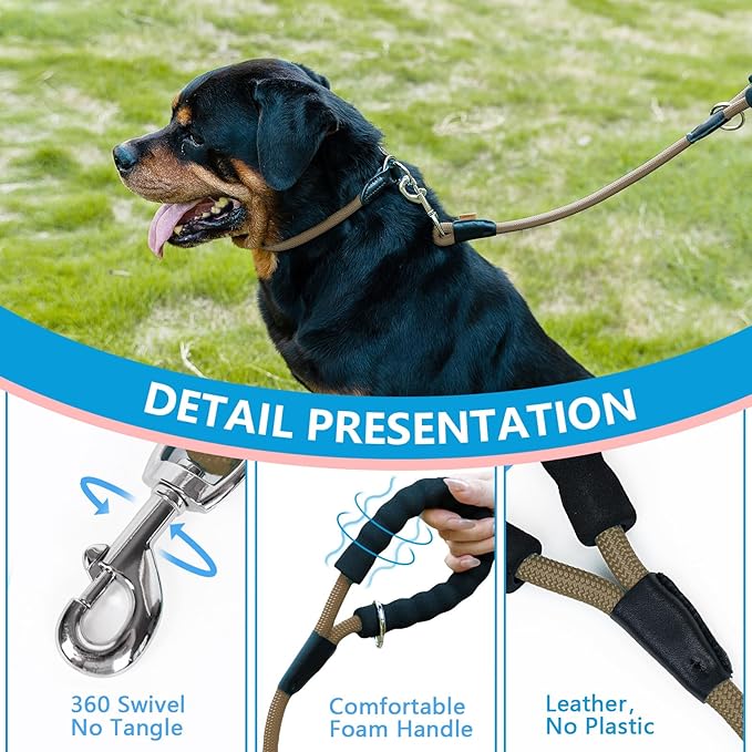 Dog Leash, Braided Rope Traction – Walking Training Lead for Medium/Large Dogs ((1/2") x 6FT, Khaki)