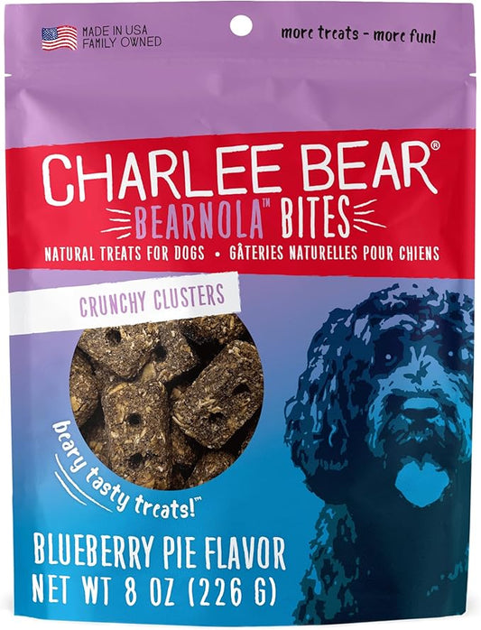 Charlee Bear Bearnola Bites Crunchy Dog Treats, Blueberry Pie, 8 Ounce Resealable Bag, Limited Ingredient, Natural, Healthy Granola Dog Snacks, Made in USA