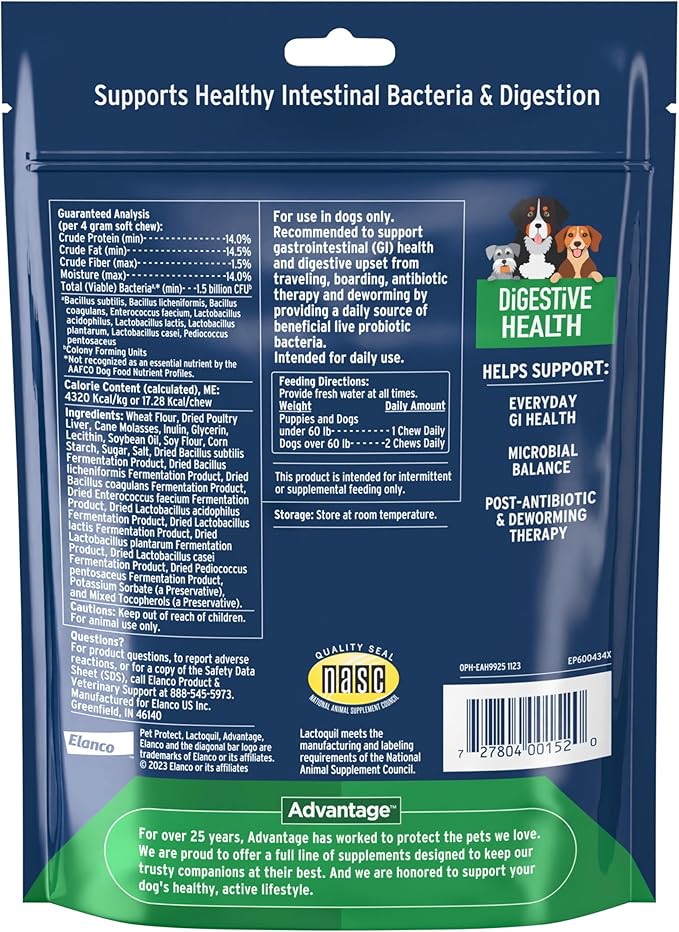 Bundle of Seresto Small Dog Collar for Dogs Under 18 lbs. + Pet Protect Dog Digestive Health Supplement 60 Chews