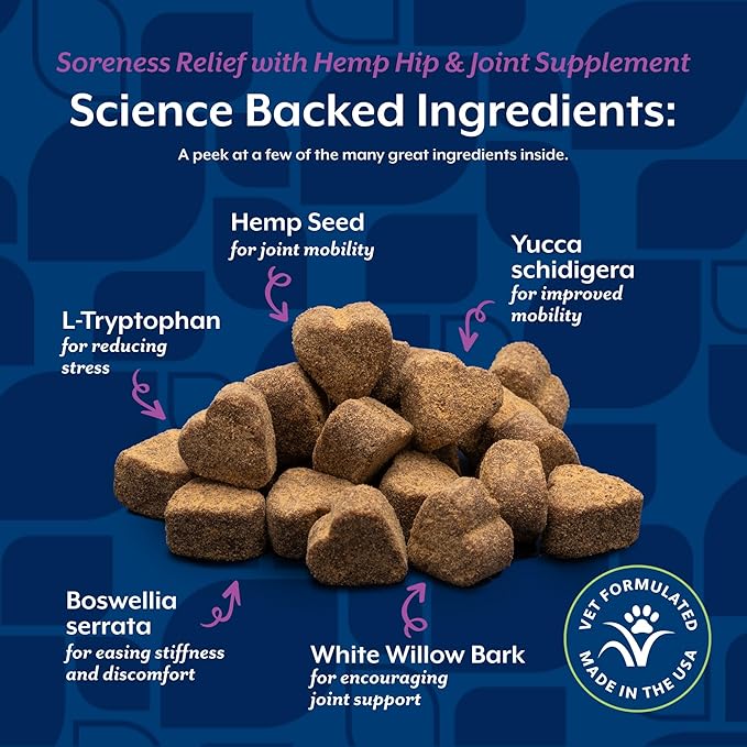 NaturVet Hemp Aches & Discomfort Plus Hemp Seed for Dogs, 60 ct Soft Chews, Made in The USA