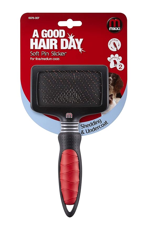Mikki Dog, Cat, Puppy, Kitten Grooming Soft Pin Slicker Brush -For Knot, Tangles -Med-Lrg Pet-Large