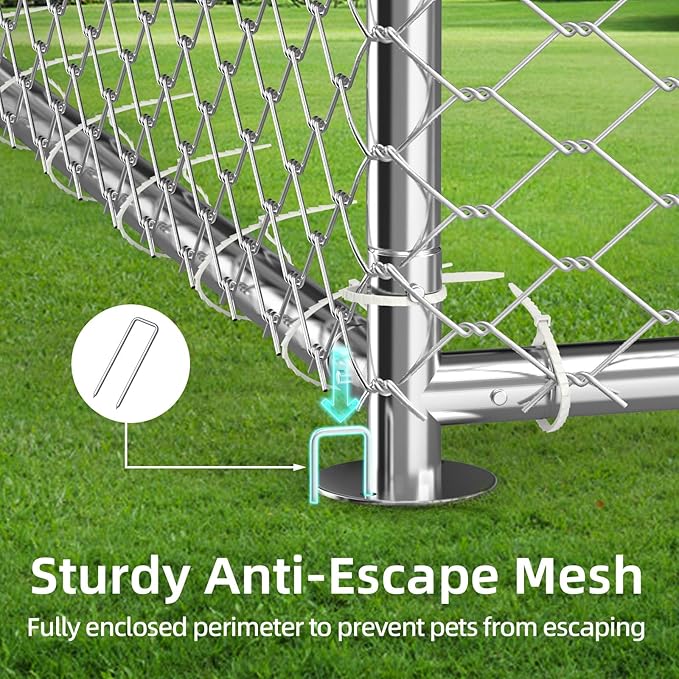 15.3x15.3FT Outdoor Dog Kennel, Heavy Duty Metal Dog Enclosure with Waterproof Oxford Roof & Security Lock, Galvanized Steel Wire Mesh Dog Run for Large Dogs & Small Animals (183x183x83IN)