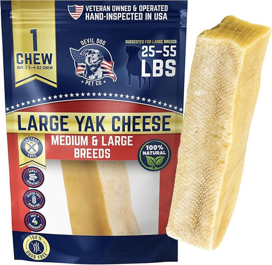 Devil Dog Pet Co - Yak Cheese Dog Chew Large for Aggressive Chewers - Odor-Free Long Lasting Himalayan Treat, Medium & Large Breeds 25-55 lbs, 4-Ingredient Natural Dental Enrichment & Anxiety Relief