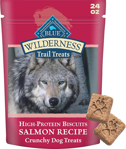 Blue Buffalo Wilderness Trail Treats Crunchy Dog Biscuits, Grain-Free and High-Protein Dog Treats Made with Natural Ingredients, Salmon Recipe 24-oz Bag