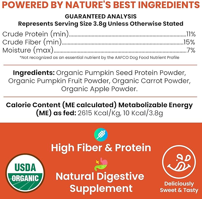 Organic Pumpkin Powder for Dogs - 4 oz w/ 5cc Scoop - Digestive Support & Fiber for Dogs - Natural Dog Food Additive for Dog Constipation Relief & Pumpkin Puree Substitute