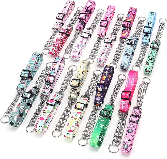 Martingale Dog Collar with Stainless Steel Chain - Limited Chain Cinch Training Collar for No Pull Training Dog - Flower Multicolor Cute Patterns - Premium No Slip Collar (HA12NO21, S)