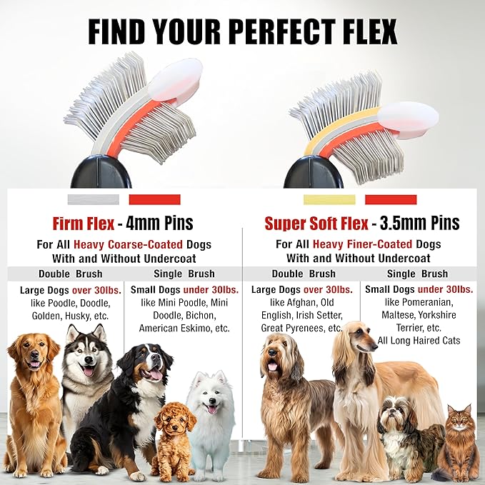 FlexIt Home - Flexible Slicker Brush for Dogs - Dog Grooming Brush for Poodles, Golden Doodles, Huskies, Retrievers, and Labradoodles - Professional 3-in-1 System & Video Trainings (Single, Firm Flex)