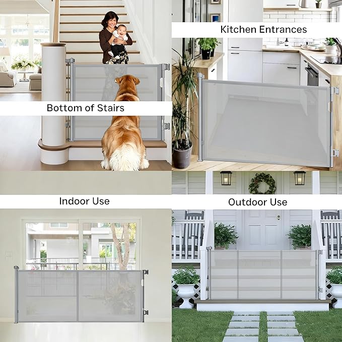 Retractable Baby Gate,Mesh Baby Gate or Mesh Dog Gate,34" Tall,Extends up to 100" Wide,Child Safety Gate for Doorways, Stairs, Hallways, Indoor or Outdoor (Gray, 100''Wide 34''Tall)