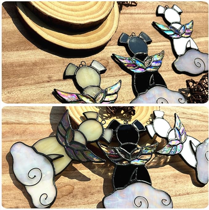 Stained Glass Angel Wings Dog Memorial Gifts for Loss of Dog Sympathy Bereavement Gift Suncatcher, Rainbow Bridge Pet Passing Away Remembrance in Memory, Yellow