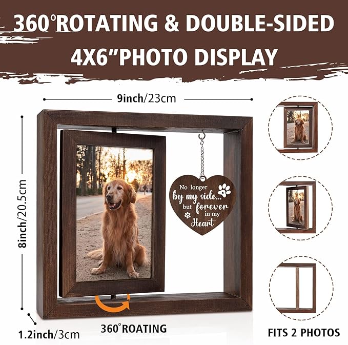Jigfoxy Dog Memorial Gifts for Loss of Dog - Rotating Wooden Picture Frame for 4x6 Photo - Pet Memorial Gifts - Loss of Cat Sympathy Bereavement Remembrance Gift