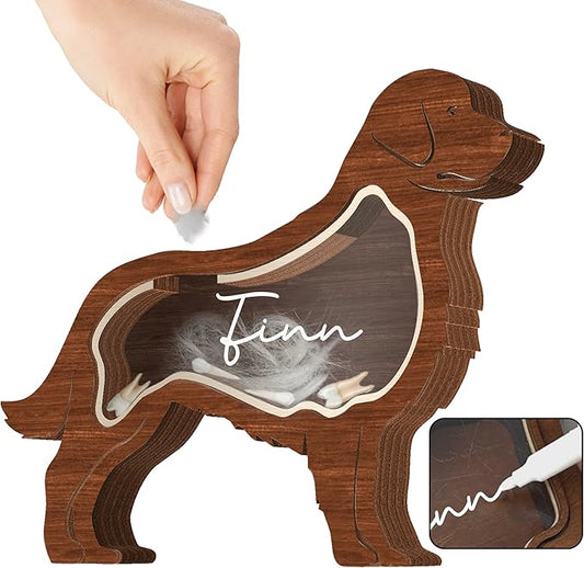 9" Golden Retriever Dog Hair Keepsake Box, Wooden Pet Urns for Dogs, DIY Pet Loss Sympathy Gifts, Unique Gift Dog Shape Standable Table Decor, Idea Gift for Pet Lover Storing Fur Teeth Ashes PSD6-15L