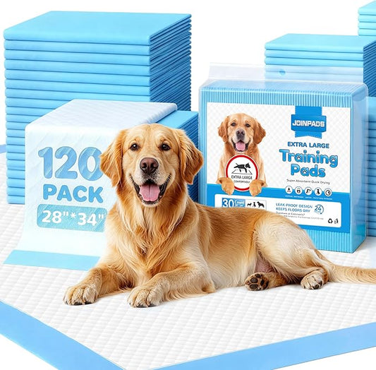 120-Count Extra Large Dog Pee Pads Puppy Pads XL, Thicker Design for Super Absorbent and Leak Proof Dog Pads, Disposable Potty Training Pads for Dogs, 28x34 Inches (Blue)