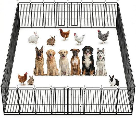 Dog Playpen Outdoor 32 Panels 47'' Rustproof Metal Dog Fence with Gate Small Medium Portable Large Dog Play Pen 72FT 282 Sq.ft for RV Camping, Trips, Play Yard
