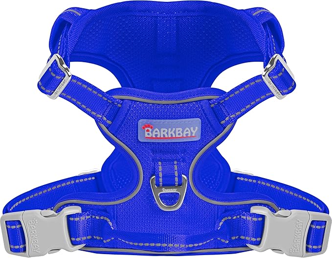 BARKBAY Dog Harness No Pull Mesh for Large Dogs - Adjustable, Reflective, Comfortable, No Choke, Heavy-Duty - Perfect for Outdoor Training, Walking, and Hiking-Strong&Durable- L & Sapphire Blue Mesh