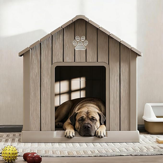 Bifanuo Dog House Outdoor Indoor with Weatherproof, Ventilated and Elevated Floor, Easy Clean Large Dog House Outdoor for Small Medium Large Dogs (Grey, 37.2" L x 40" W x 40" H)