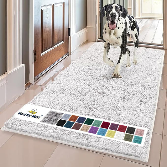 Muddy Mat® | Super Absorbent Door Mat Indoor, Microfiber Quick Dry Chenille Entryway Rug, Non-Slip Front Door Mat, Indoor Mats for Entryway, Machine Washable Pet Rug, White 36"x60"