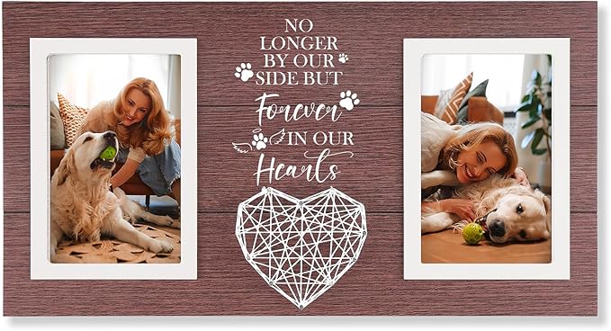 Pet Memorial Gifts for Dogs Cats, Dog Memorial Gifts for Pet Owners Lovers Sympathy Picture Frame in Memory of Dog, Light Brown Pet Remembrance Frame for Double Picture 4×6 IN