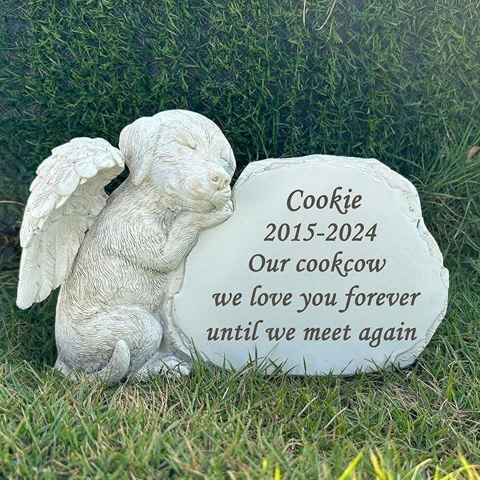 Personalized Creative Rockery Angel Puppy Garden Memorial Stone for Our Fur Baby's Memorial Custom Pet Dog Memorial Grave Marker Headstone Tombstone for Garden Courtyard Dog Memorial Gifts
