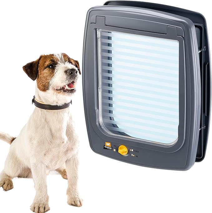 Ferplast Dog Flap, Door for Medium Dogs, 4-Way Controllable Entry and Exit, Protection Against Air Draughts, Universal Installation, Complete Tunnel, Swing 11 Medium Size, Medium Dog Flap Door, Grey