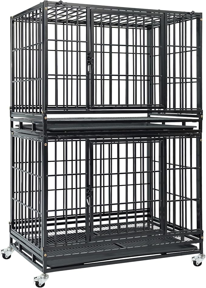 2-Pack 36 inch Stackable Heavy Duty Dog Crate, Metal Escape Proof Dogs Cage Kennel with Lockable Wheels, Removable Tray & Metal Grid, Top Access for High Anxiety Dogs Medium/Small Dogs