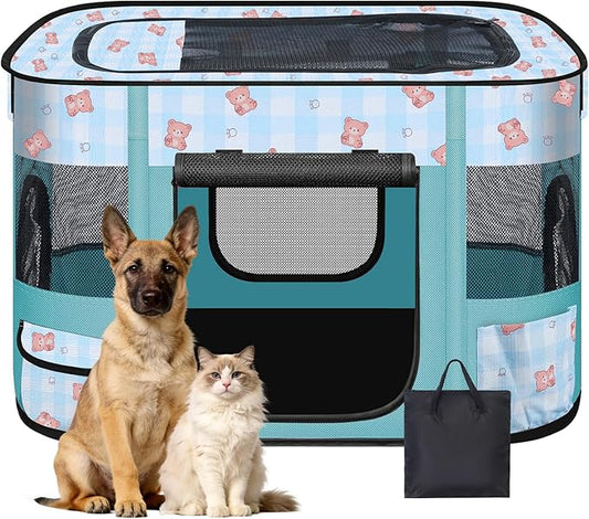 Foldable Dog Playpen Indoor,Expandable Puppy Playpen,Portable Pet Playpen for Small Animals,Waterproof Exercise Kennel Tent Crate for Travel,Camping, Home & Outdoor Use (S 27"L x 19"W x 17"H, Blue)