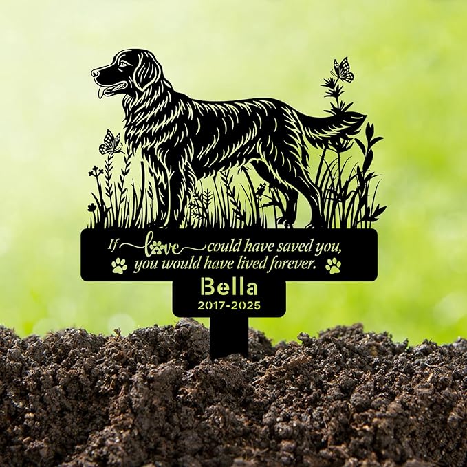 Custom Golden Retriever Memorial Stake with Name & Date, Personalized Pet Metal Memorial Garden Stakes, Pet Golden Retriever Stake Dog Loss Sign Dog Garden Memorial Sign Pet Grave Markers