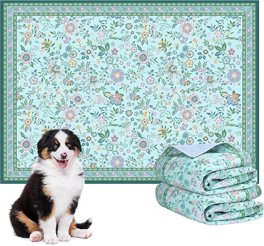Washable Pee Pads for Dogs, 2 Pack Super Absorbent Reusable Puppy Pads with Colorful Flowers Patterns for Potty Training, Floor, Couch, Bed, and Crate,24"x 36"