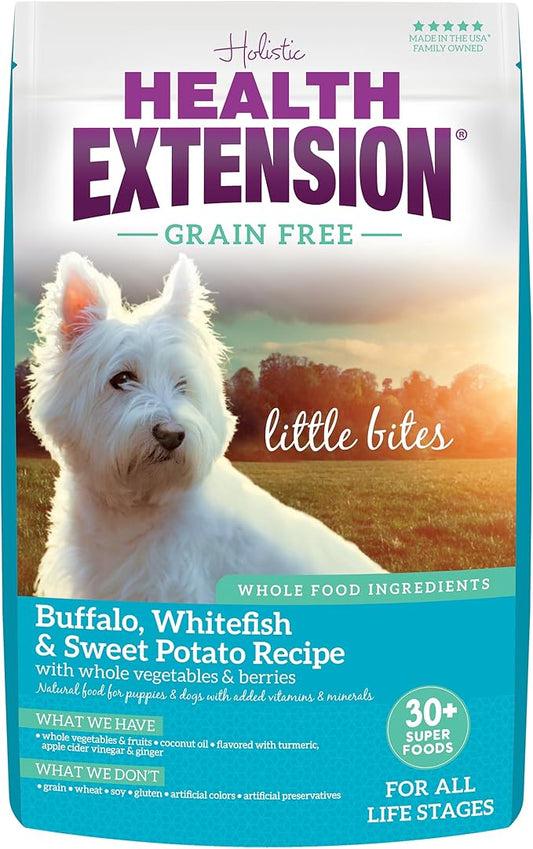 Health Extension Grain Free Buffalo & Whitefish Little Bites Small Kibble Formula with 30+ Superfoods and Probiotics for Teacups, Toys & Miniature Dogs (10 lb)