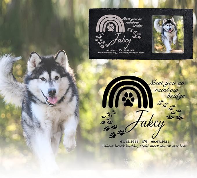 Fanery Sue Custom Cat Memorial Stones with Full Color Image, Dog Memorial Gift Garden Stones, Pet Grave Markers Personalized, All-Natural Memorial Headstone for Pet