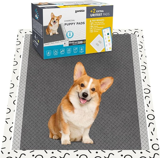 Charcoal Puppy Pee Pads for Dogs, 22"x22" 100 Counts + 2 Extra Health Monitoring Pads - Disposable Dog Potty Training Pads, Odor-Control, Super Absorbent & Leak-Proof