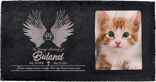 Fanery Sue Custom Cat Memorial Stones with Full Color Image, Dog Memorial Gift Garden Stones, Pet Grave Markers Personalized, All-Natural Memorial Headstone for Pet