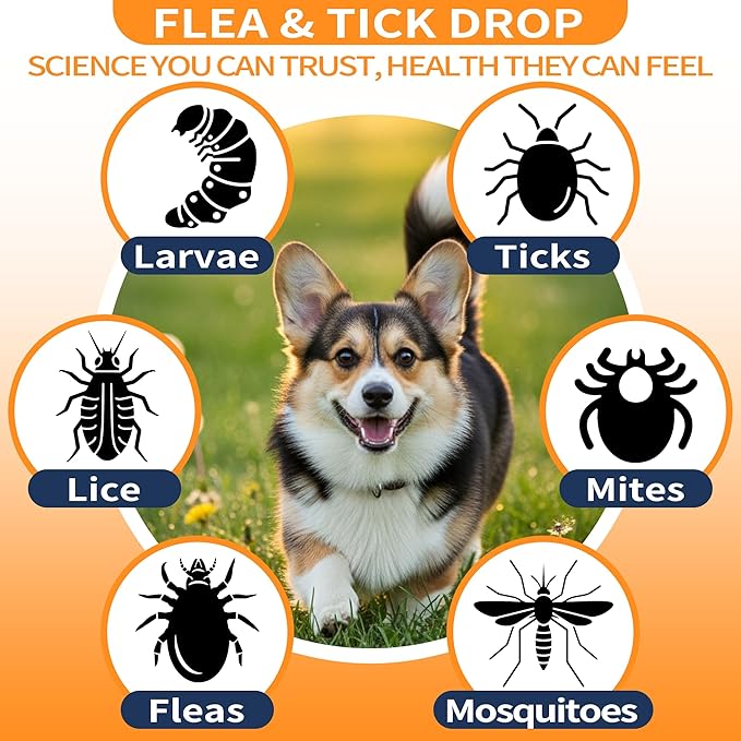 Flea and Tick Prevention for Dogs, Pets Oral Natural Supplement Drops with Multivitamin Care for All Breeds