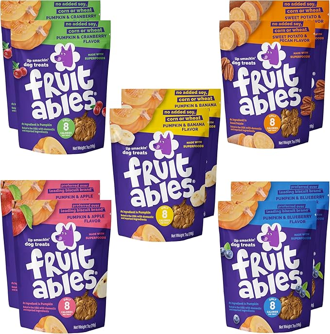 Fruitables Baked Crunchy Pumpkin Dog Treats, 7oz, Variety Pack of 10
