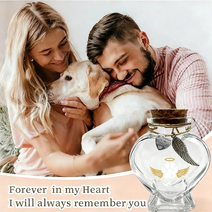 Pet Memorial Bottle for Pet Hair, Pet Fur Memorial Keepsake, Keepsake for Dog and Cat Hair with Heart Shape Glass