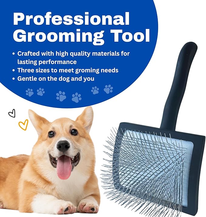 Pet Slicker Brush – Long Pin Grooming Tool for Dogs & Cats – Wooden Handle, Tangle & Shedding Remover – Black