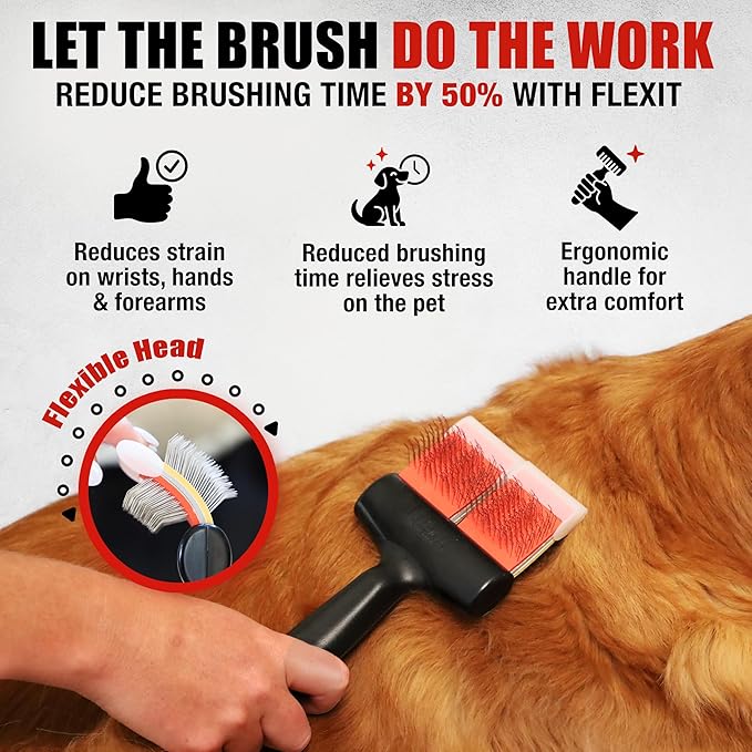 FlexIt Home - Flexible Slicker Brush for Dogs - Dog Grooming Brush for Poodles, Golden Doodles, Huskies, Retrievers, and Labradoodles - Professional 3-in-1 System & Video Trainings (Single, Soft Flex)