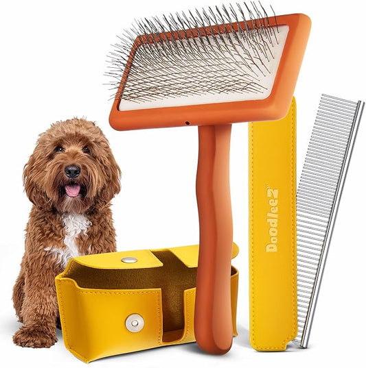 Doodle Brush for Dogs - Goldendoodle Brush with Poodle Comb and Cases Included - Goldendoodle Must Haves Grooming Tools - Designed for Doodles, Labradoodles, Bernedoodles - Medium - Orange