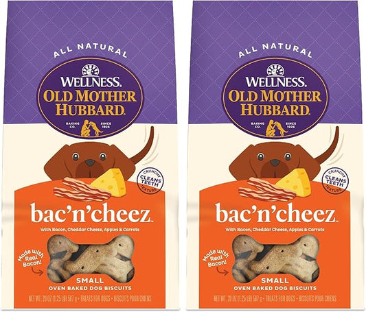 Old Mother Hubbard Wellness Bac'N'Cheez Dog Biscuits,Natural,Training Treats,Bacon & Cheese Flavor,Small Size,(20 Ounce Bag),(Pack of 2)