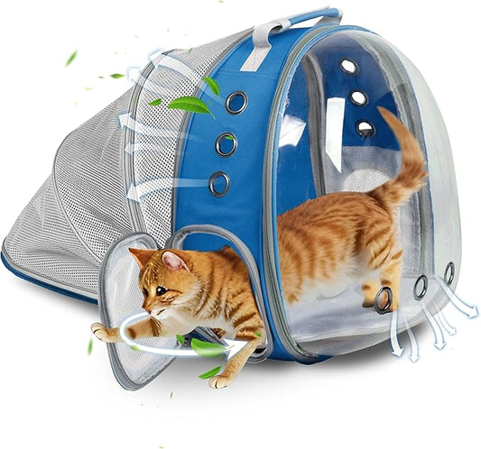 Pet Carrier Backpack Expandable for Cats and Small Dogs, Breathable Anti-Collapse Design, Airline Approved Travel Backpack for Hiking and Outdoor Use (Back Expandable-Blue)