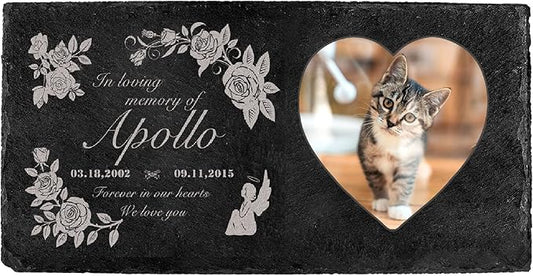 Fanery Sue Custom Cat Memorial Stones with Full Color Image, Dog Memorial Gift Garden Stones, Pet Grave Markers Personalized, All-Natural Memorial Headstone for Pet