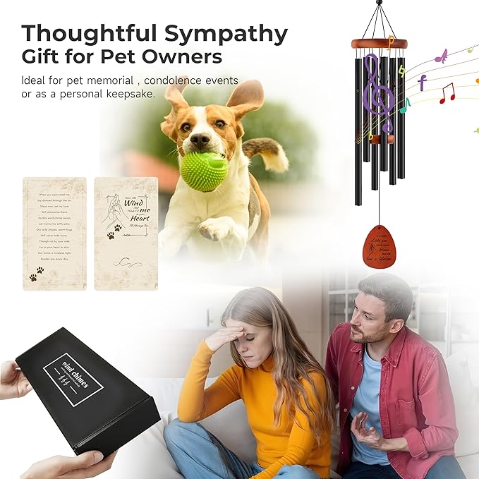 Dog Memorial Gifts for Loss of Dog, 26" Pet Memorial Wind Chimes Remembrance Gift Sympathy Gift, in Memory of Cat, Loss of Pet Gifts (Black)