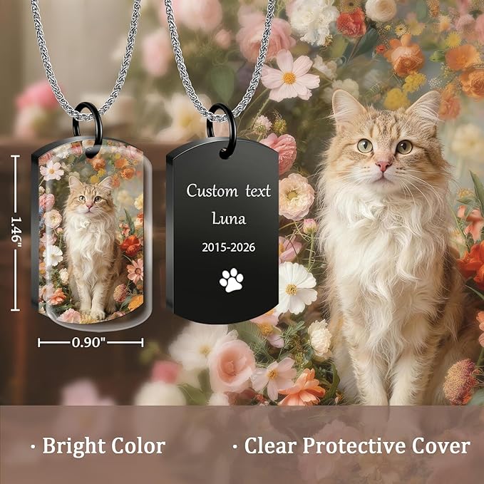 QYH Personalized Dog Ashes Necklace – Custom Pet Ashes Necklace with Photo Text, Keepsake for Dog Loss (Black-UV-2)