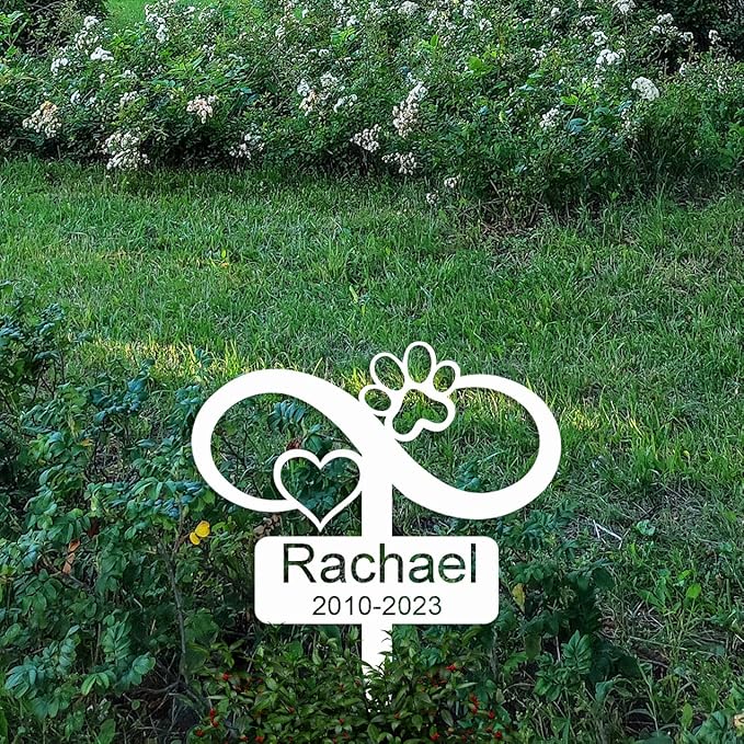 Goodqueen Custom Memorial Stake Grave Marker for Dog Cat, Personalized Cat Dog Grave Marker Outdoor Pet Headstone, Customized Metal Heart Paw Memorial Dog Plaque Burial Stake Garden Grave Stake